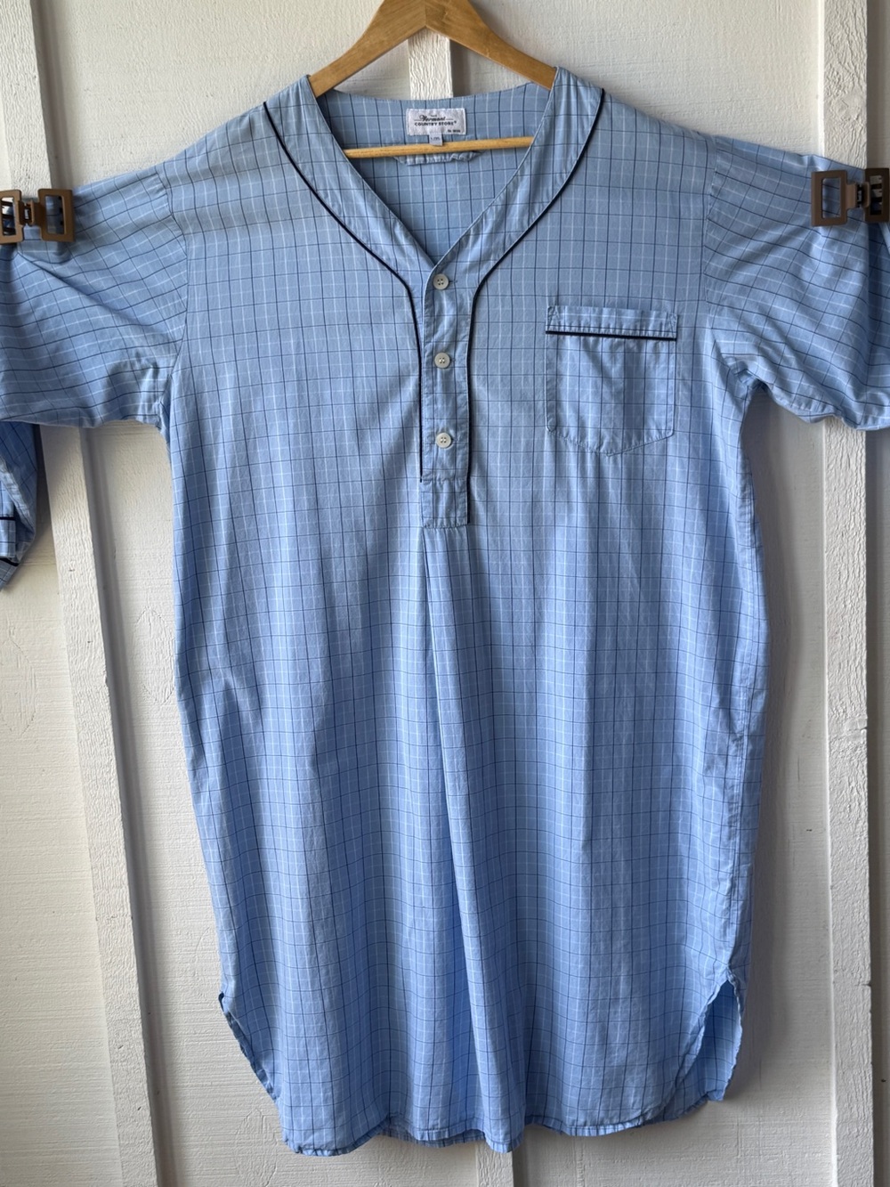 Light Blue Checked Women's Pajama Top with Black Piping - Picture 10 of 10